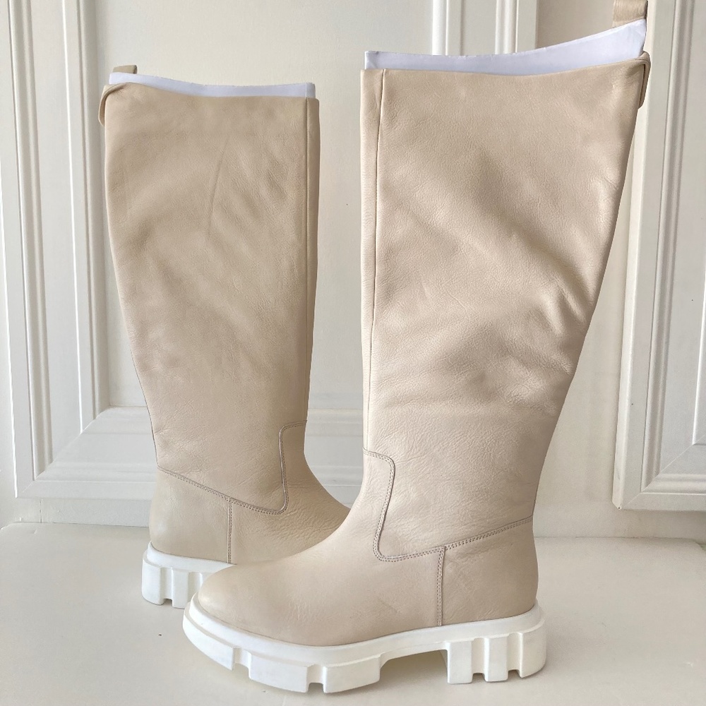 NWOT Free People Brooks Tall Leather Creme Boots Sz 38.5